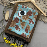 Golden Handloom Khadi Cotton Saree With Flower Print Blouse
